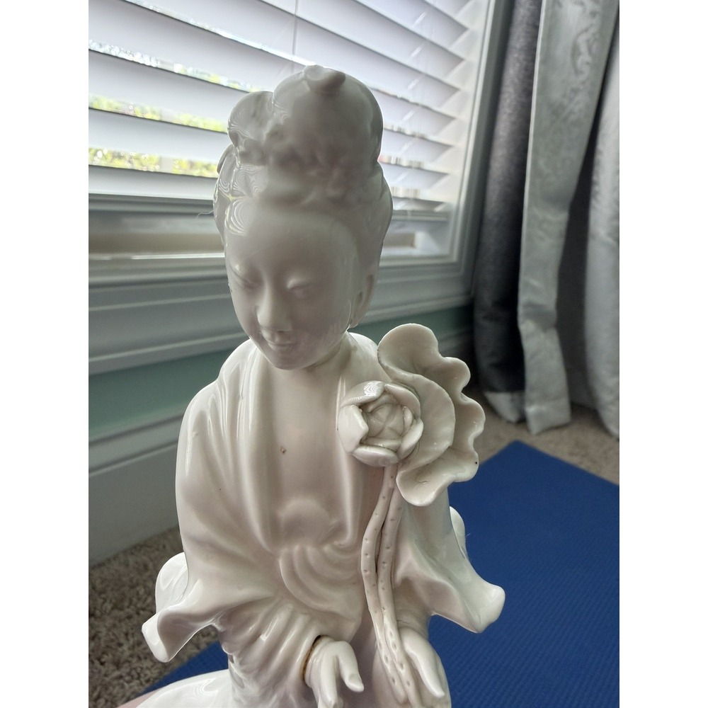 Antique Chinese blanc de chine Kwan yin statue large 10" rare signed original